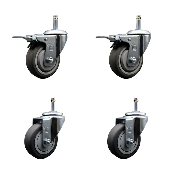 Service Caster 3.5'' Thermo Rubber Swivel 7/16'' Stem Caster Set 2 Total Lock Brake, 4PK SCC-GRTTL20S3514-TPRB-716138-2-S-2 - main